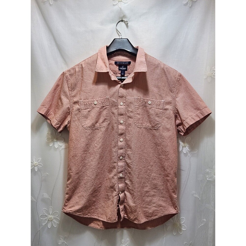 Old Navy Mens XL Salmon Pink Top Slim Fit Coastal Casual Timeless Utility Rugged